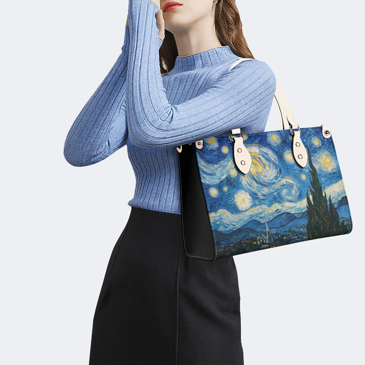 Starry Night Cypress Tree Print Handbag Factory Direct Sales