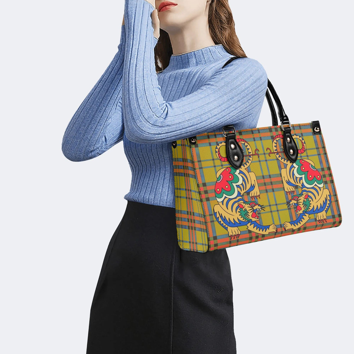 Retro Check Tiger - Leather Handbag