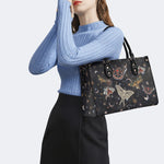 Retro Dark Moth Print - Leather Handbag