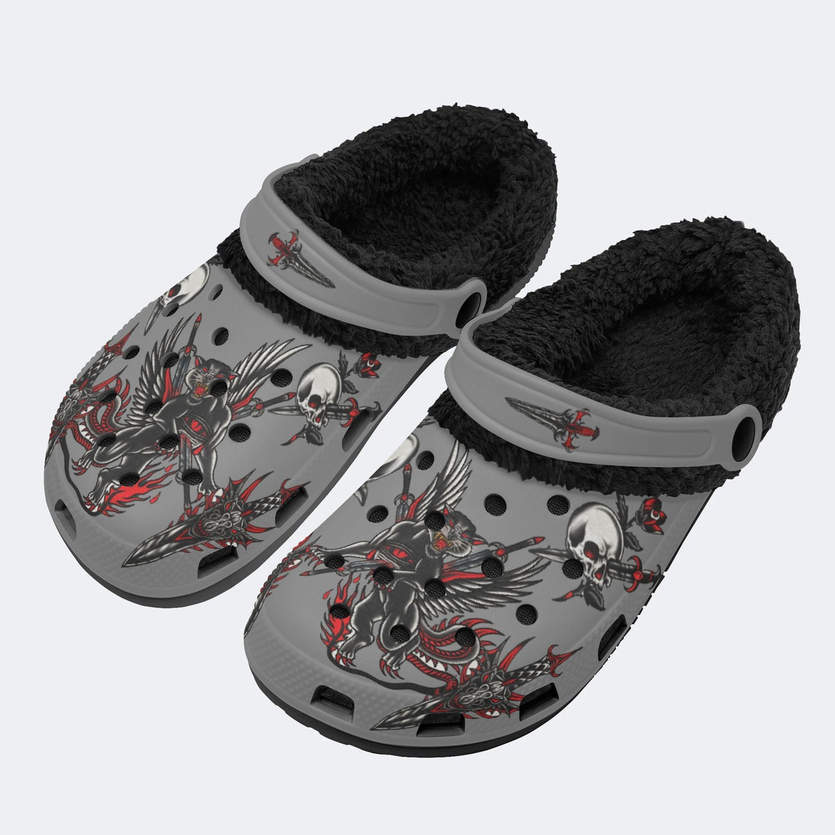 Skull Panther Print - Fur Lined Slippers/Sandals