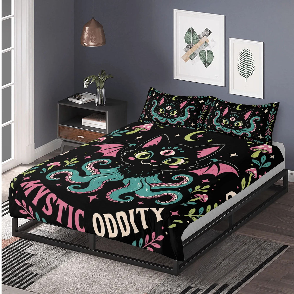 Spooky Tentacle Cat Print - Three Piece Bedding Set