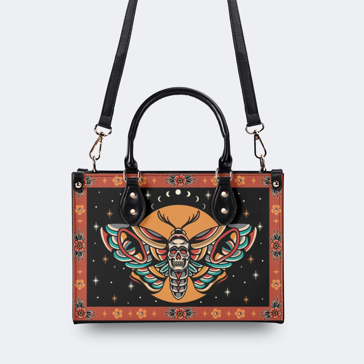 Old School Death Moth Vintage Print - Leather Handbag