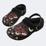 Dark Floral Moon Moth - Fur Lined Slippers/Sandals