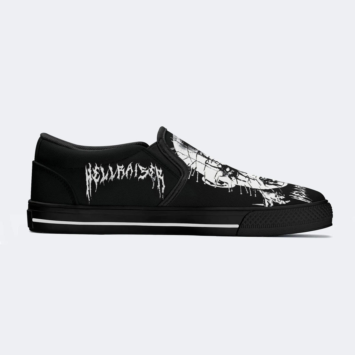 Unisex Black Metal Pinhead Print - Slip On Shoes