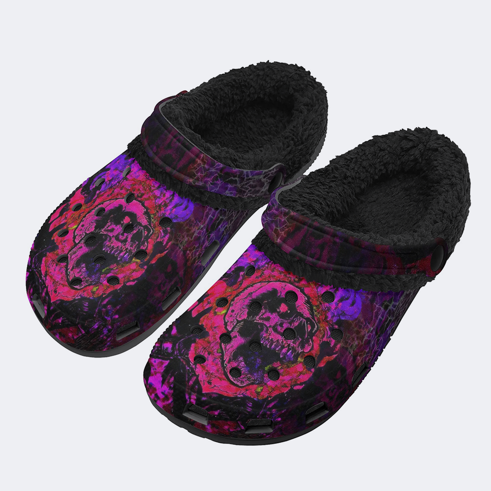 Fire Skull Print - Fur Lined Slippers/Sandals