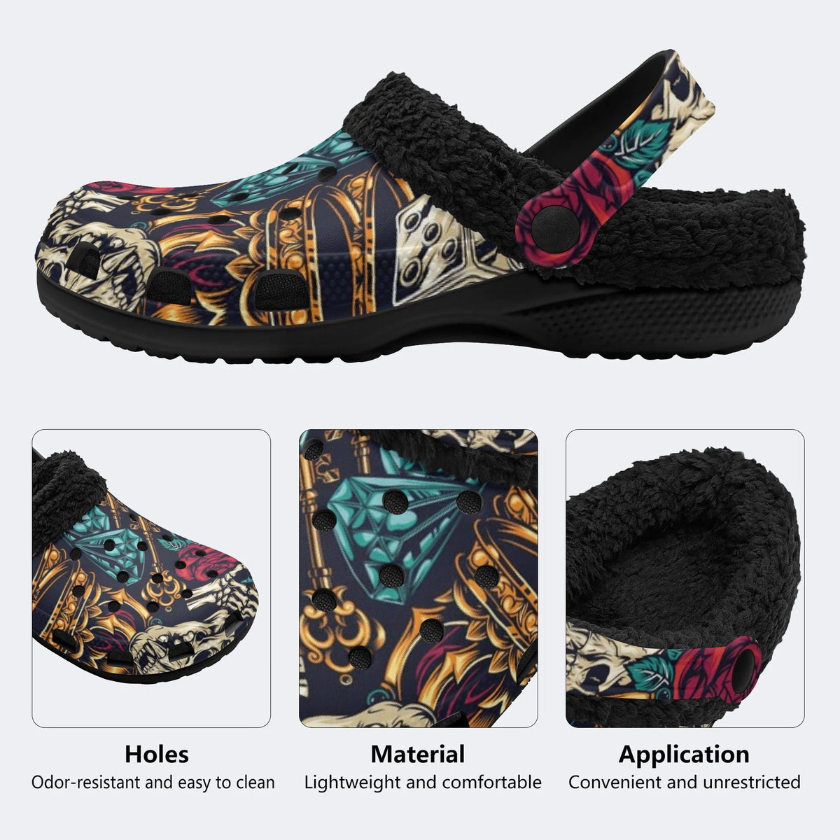 Skull Gem Rose - Fur Lined Slippers/Sandals
