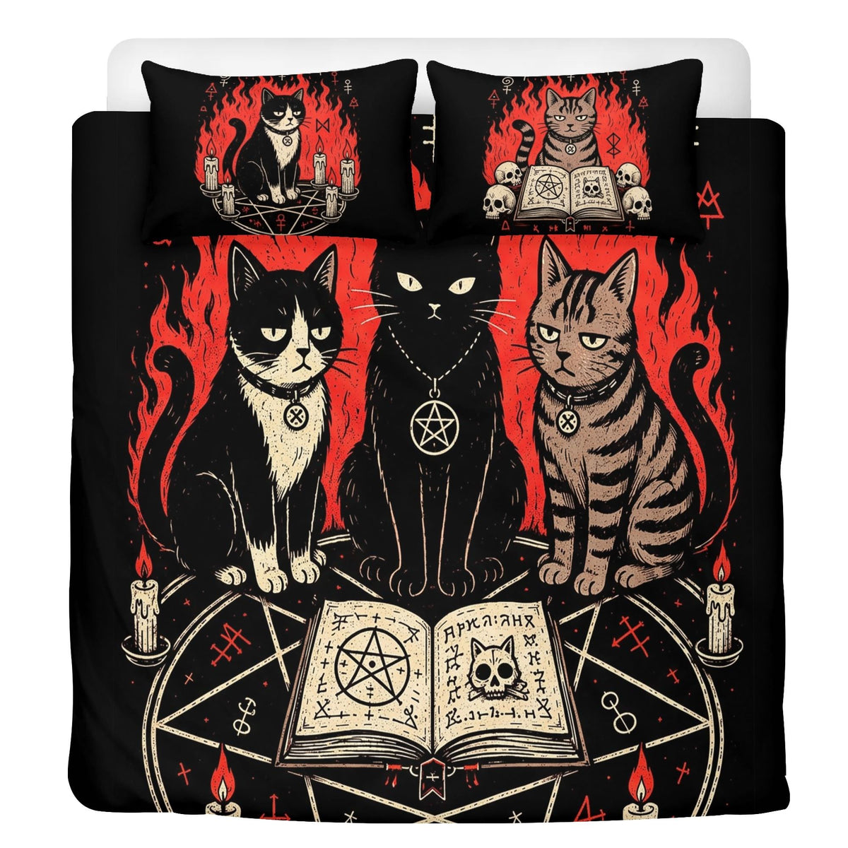 Gothic Ritual Cats Art - Three Piece Bedding Set