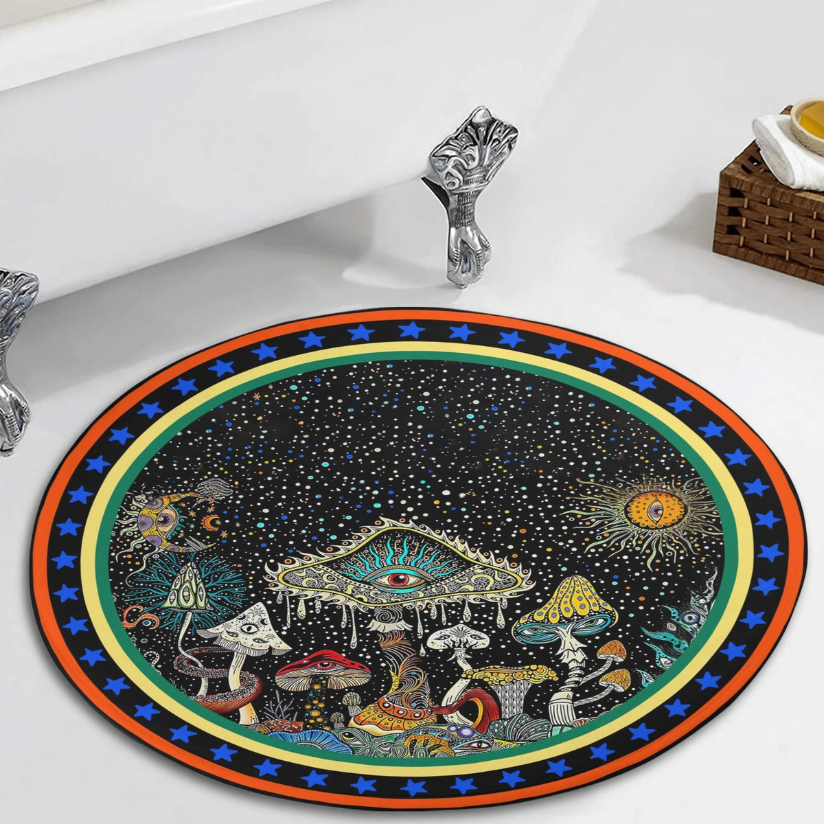 Retro Dark Mushroom Eyes Halloween Print - Floor Mat