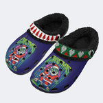 Christmas Zombie Santa Claus Print - Fur Lined Slippers/Sandals