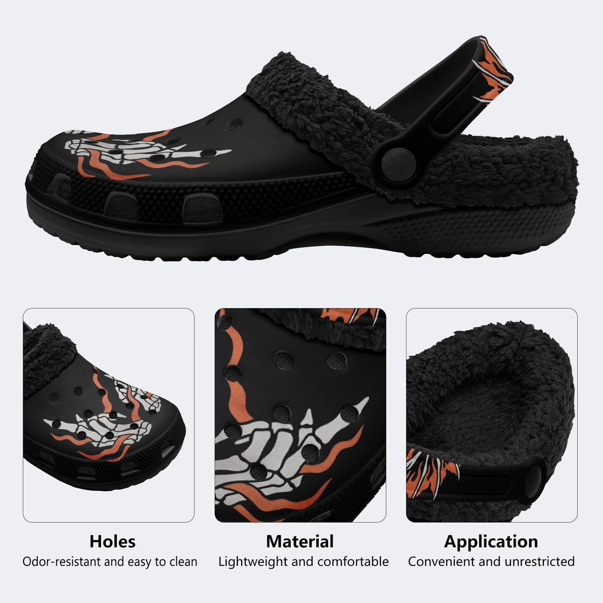 Flame Skeleton Hands - Fur Lined Slippers/Sandals