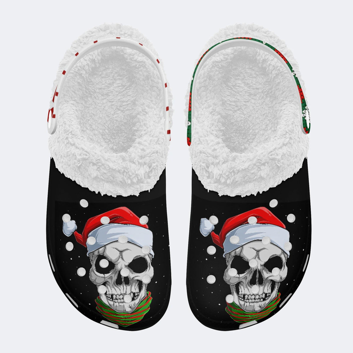 Skull Santa Print - Fur Lined Slippers/Sandals