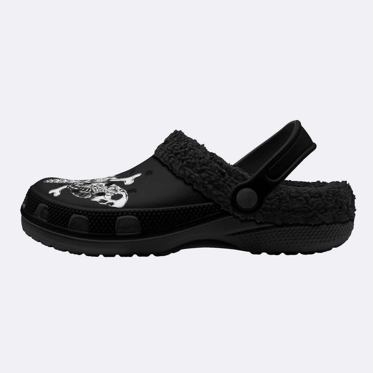 Gothic Death Moth Crossbones Moon - Fur Lined Slippers/Sandals