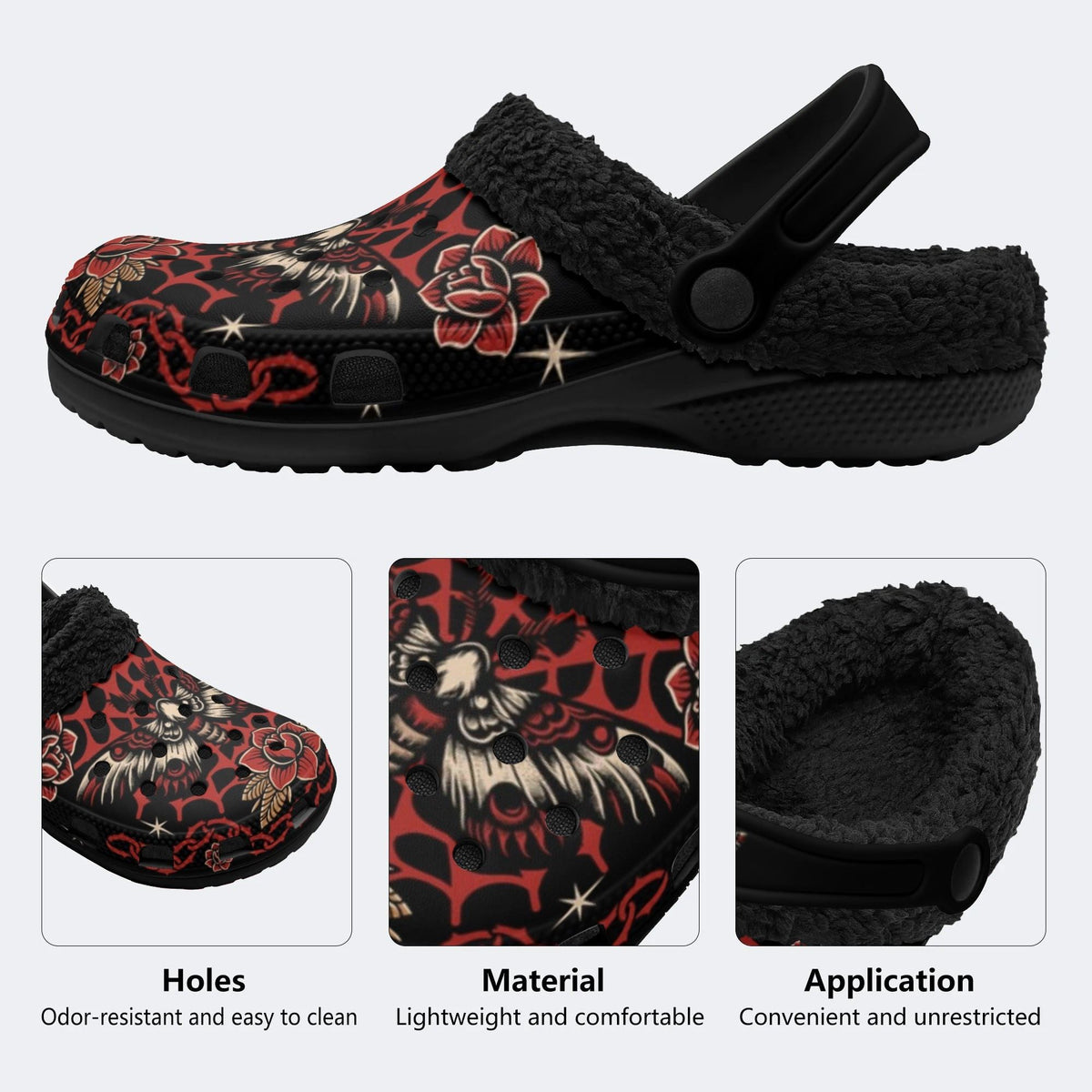 Death Moth Vintage Print - Fur Lined Slippers/Sandals