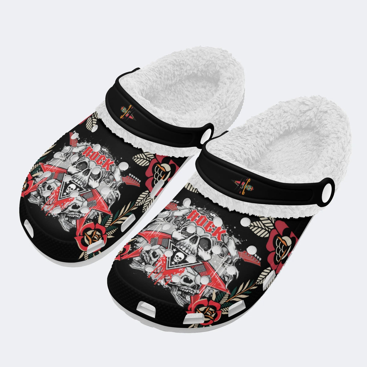 Rock Music Skull Art Print - Fur Lined Slippers/Sandals