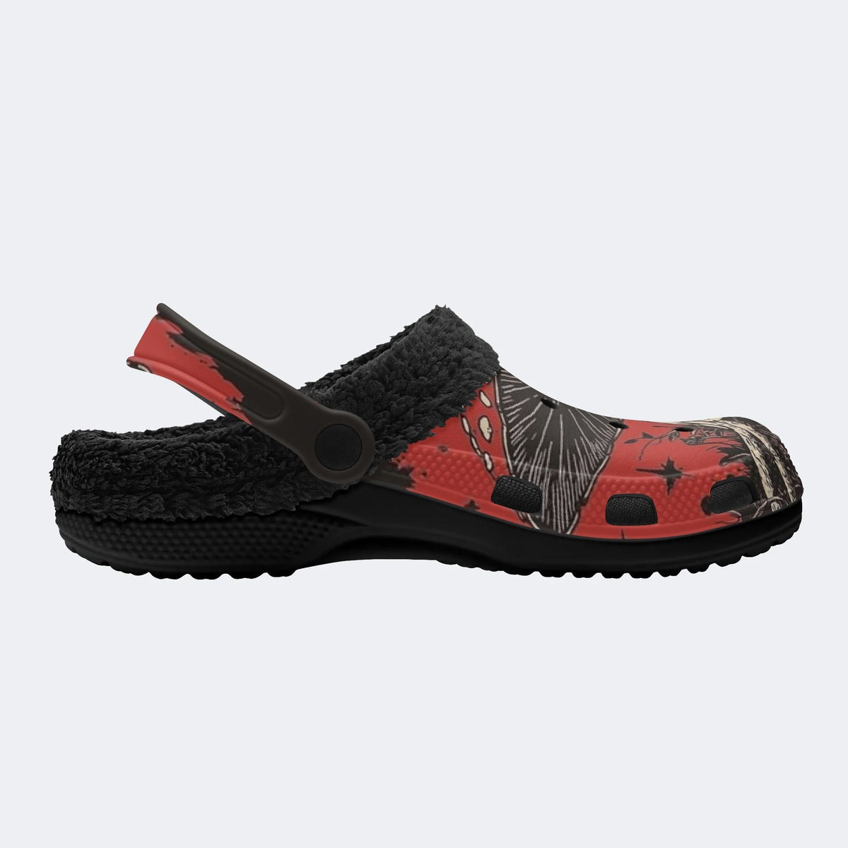 Gothic Red Mushroom - Fur Lined Slippers/Sandals