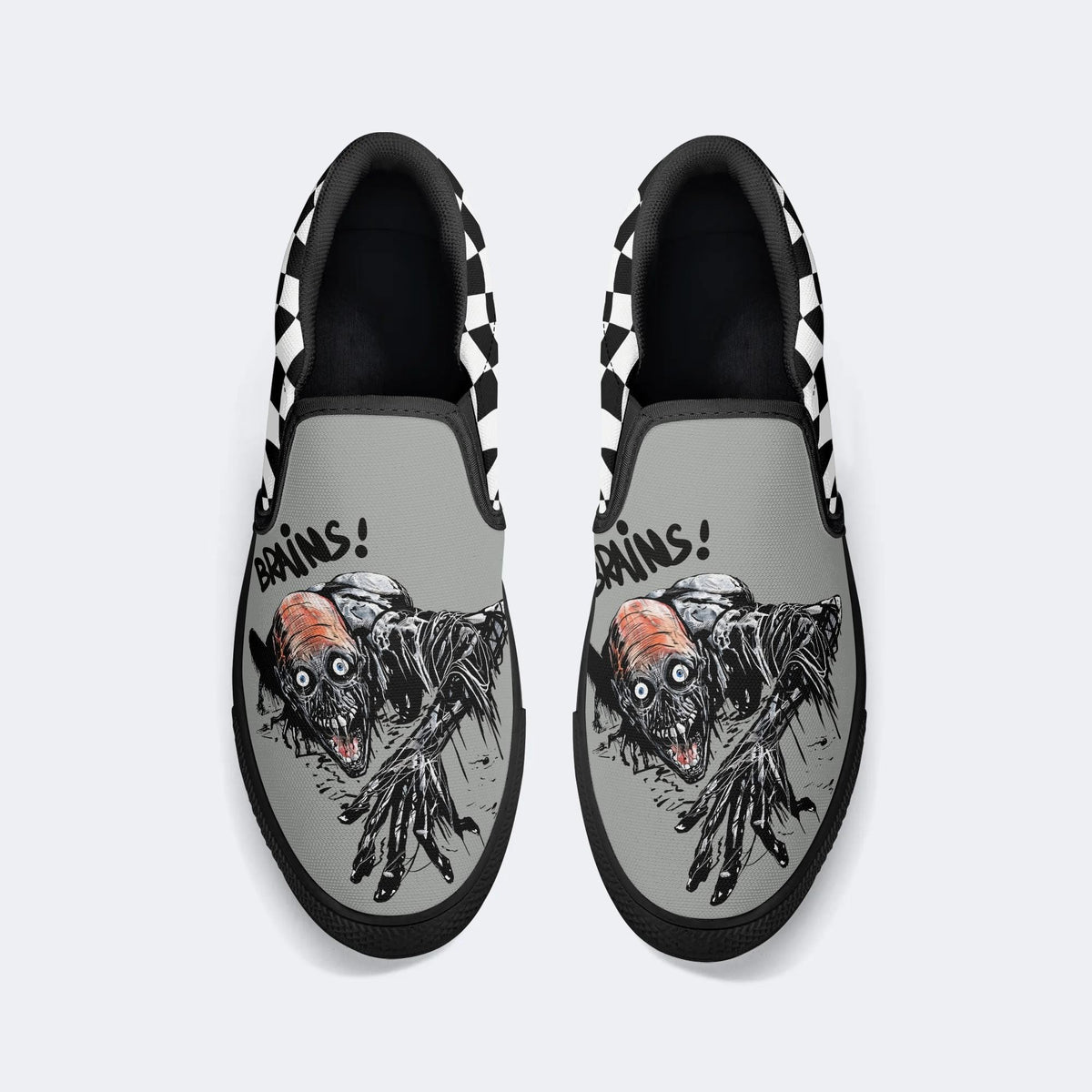 Unisex More Brains Print - Slip On Shoes