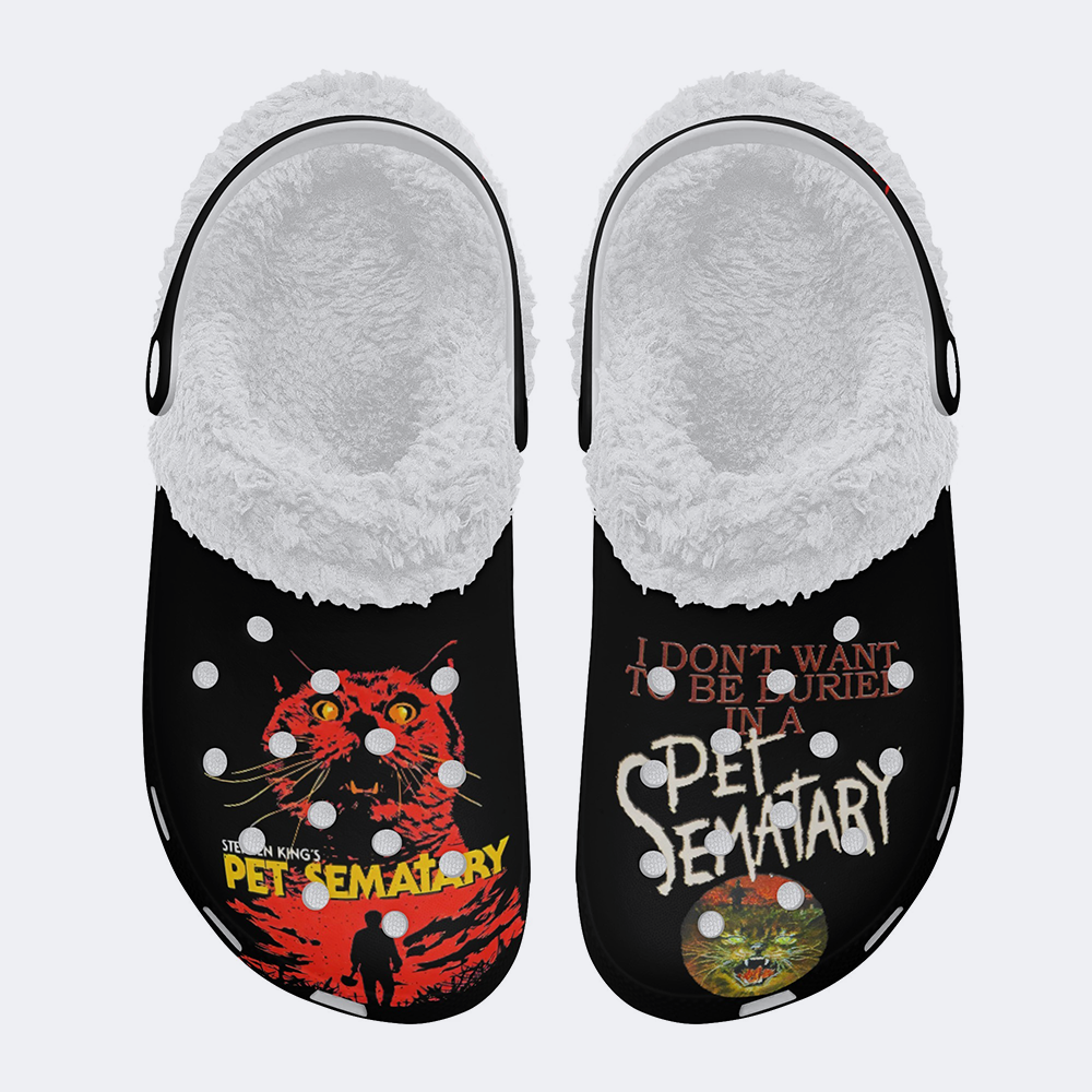 Unisex Retro PET SEMATARY Print - Fur Lined Slippers/Sandals