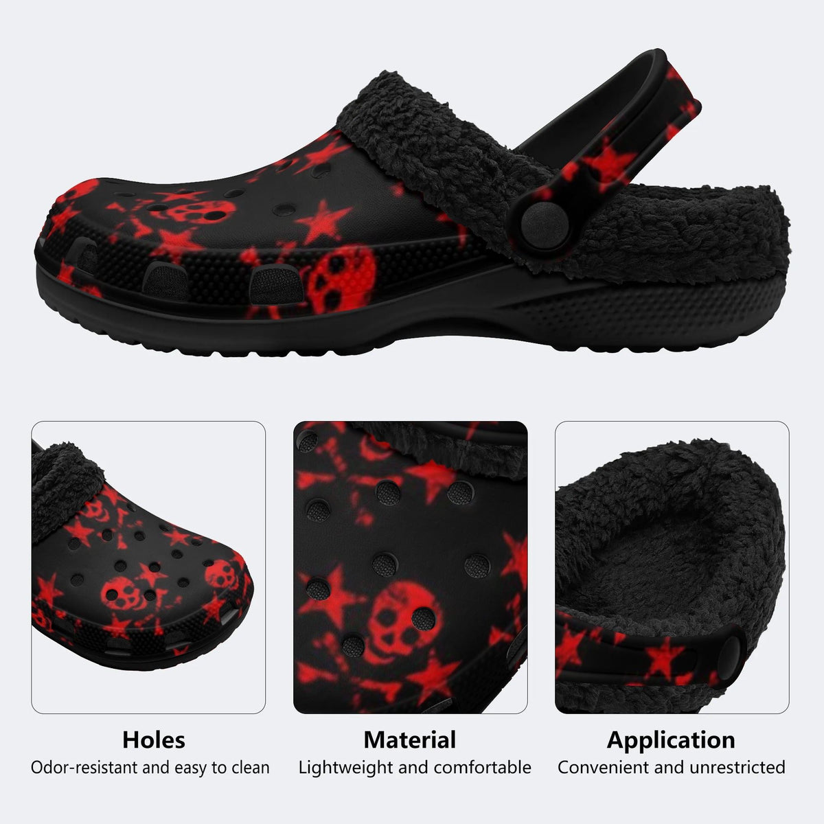 Red Star Skulls - Fur Lined Slippers/Sandals