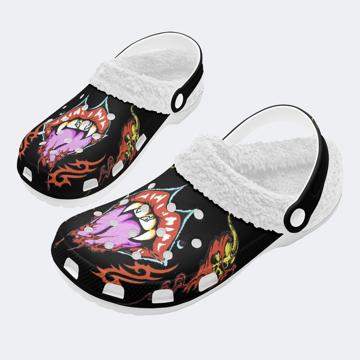 Horror Devil's Mouth Print - Fur Lined Slippers/Sandals