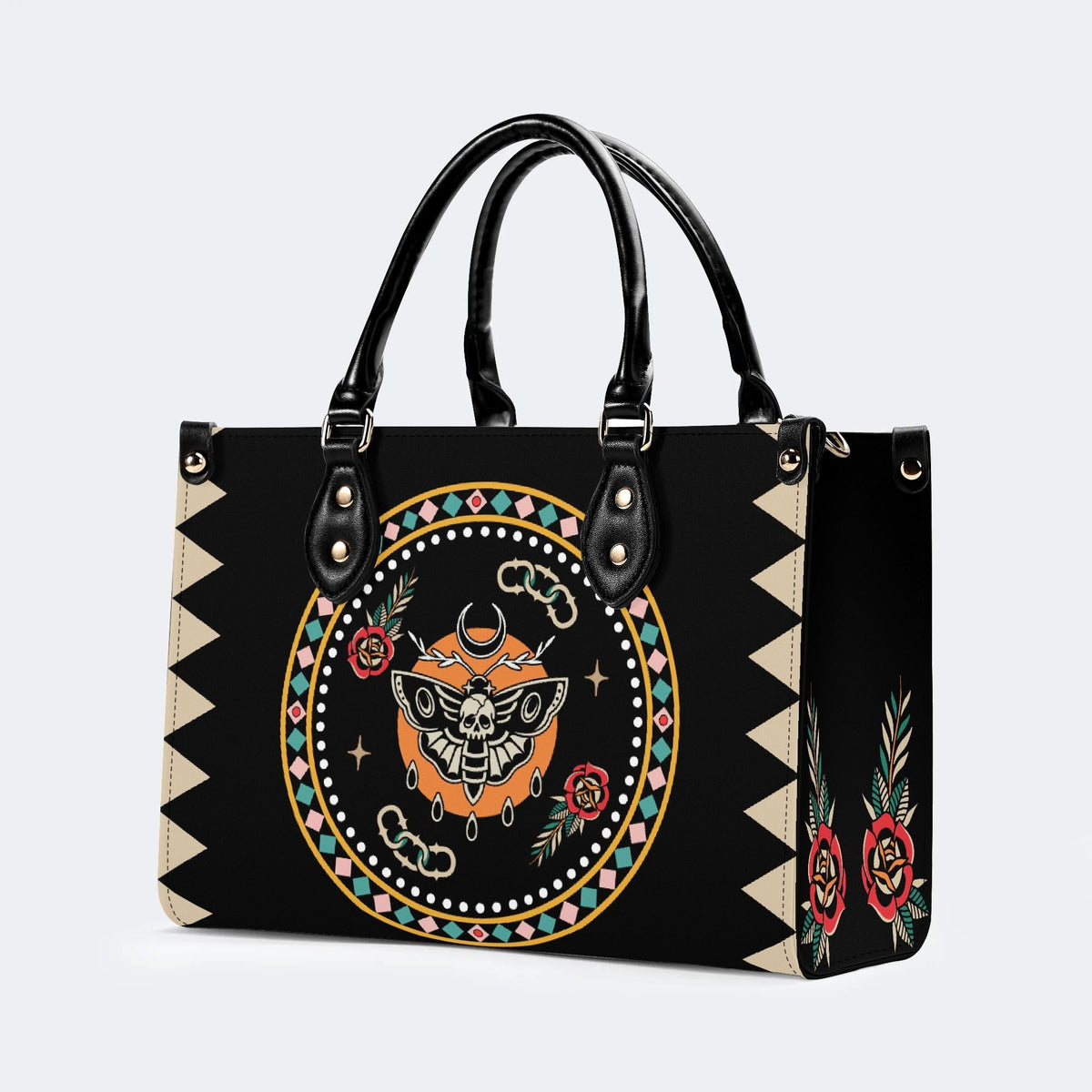 Death Moth Vintage Print - Leather Handbag