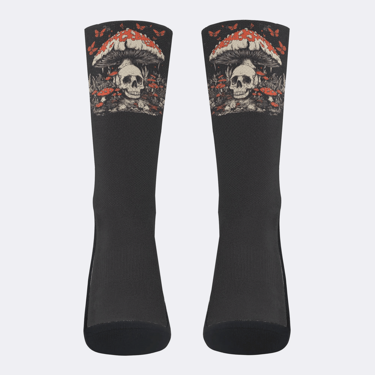 Poisonous Mushrooms&Skull Print- Crew Socks