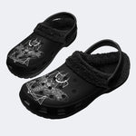 Gothic Death Moth Occult Crescent Moon - Fur Lined Slippers/Sandals