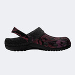 Gothic Wine Rose Skull‑Fur Lined Slippers Sandals