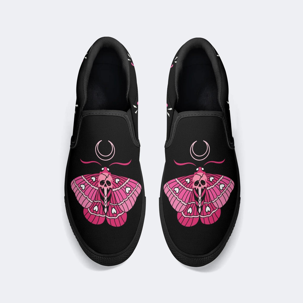 Pink Death Moth Print - Slip On Shoes