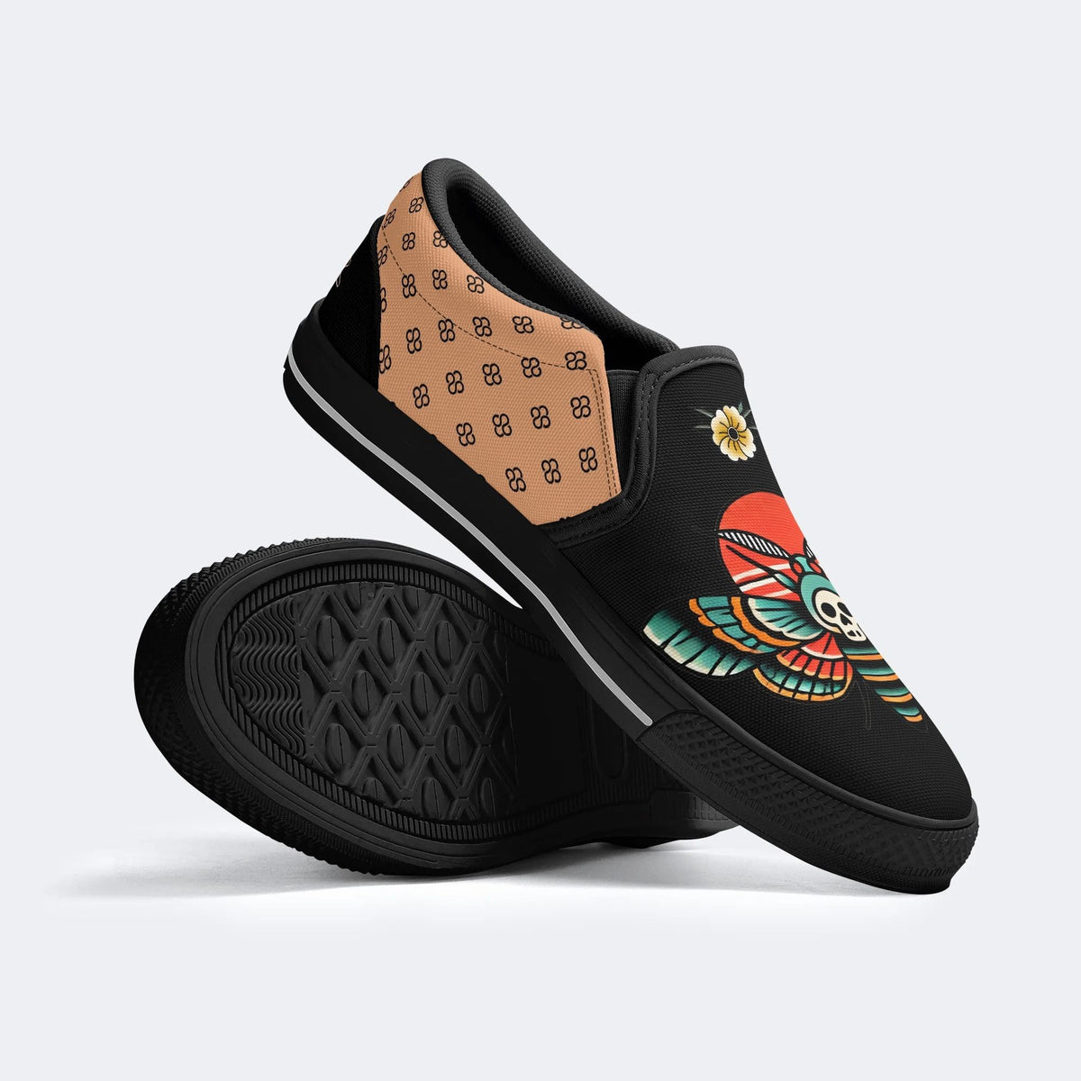 Vintage Rose Death Moth - Slip On Shoes