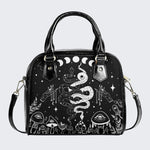 Classic Black And White Snake Print - Leather Shoulder Handbag