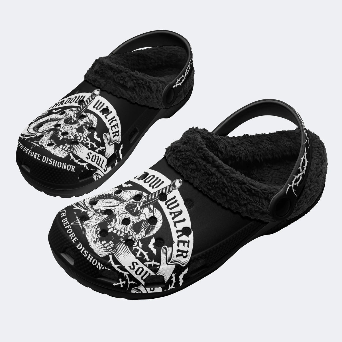 Gothic Shadow Walker Skull - Fur Lined Slippers/Sandals