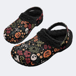 Spooky Fall Floral Print - Fur Lined Slippers/Sandals