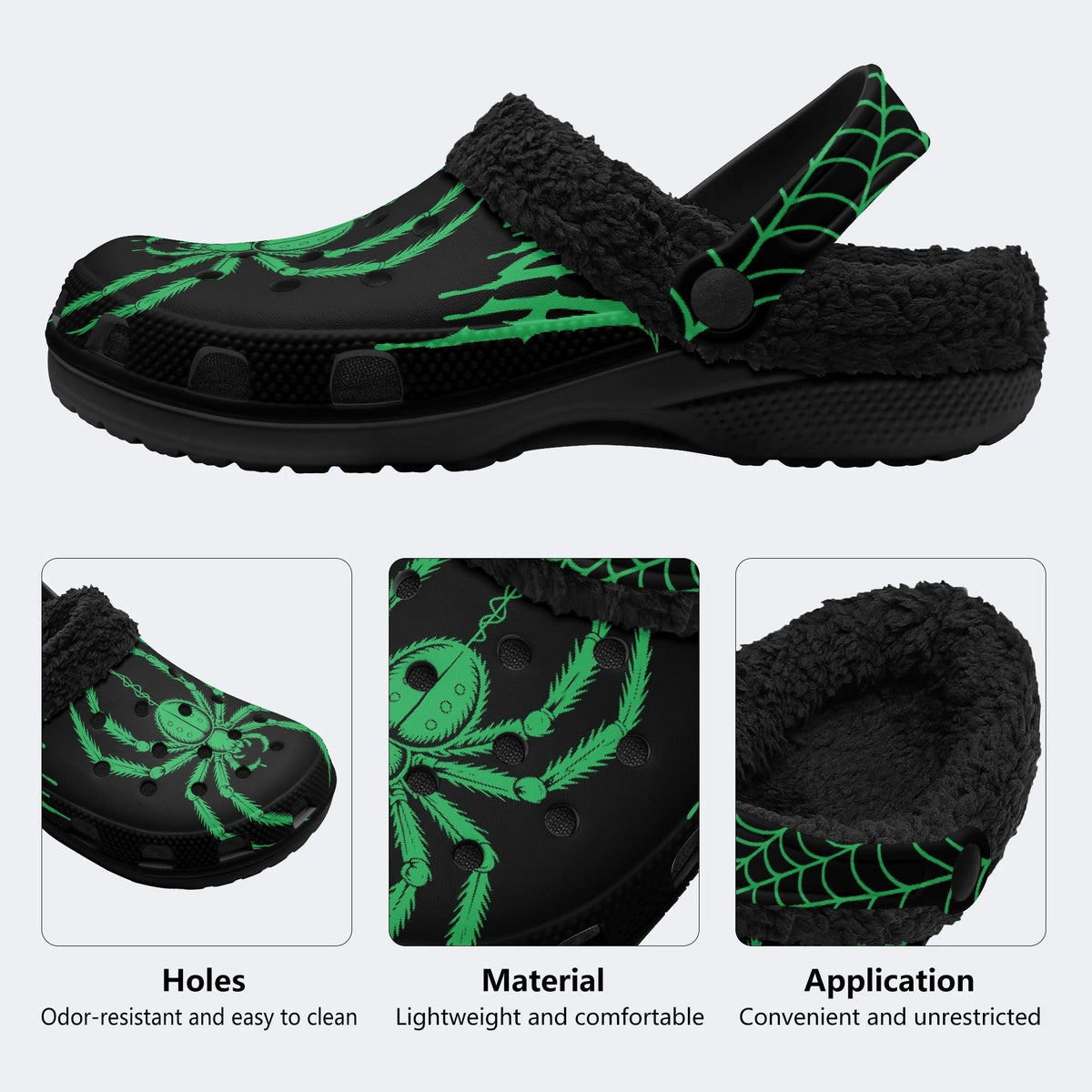 Gothic Neon Spider Print - Fur Lined Slippers/Sandals