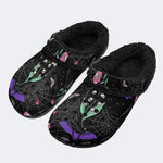 Gothic Bat Floral Skull‑Fur Lined Slippers Sandals