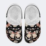 Vintage Butterfly Floral Print - Fur Lined Slippers/Sandals