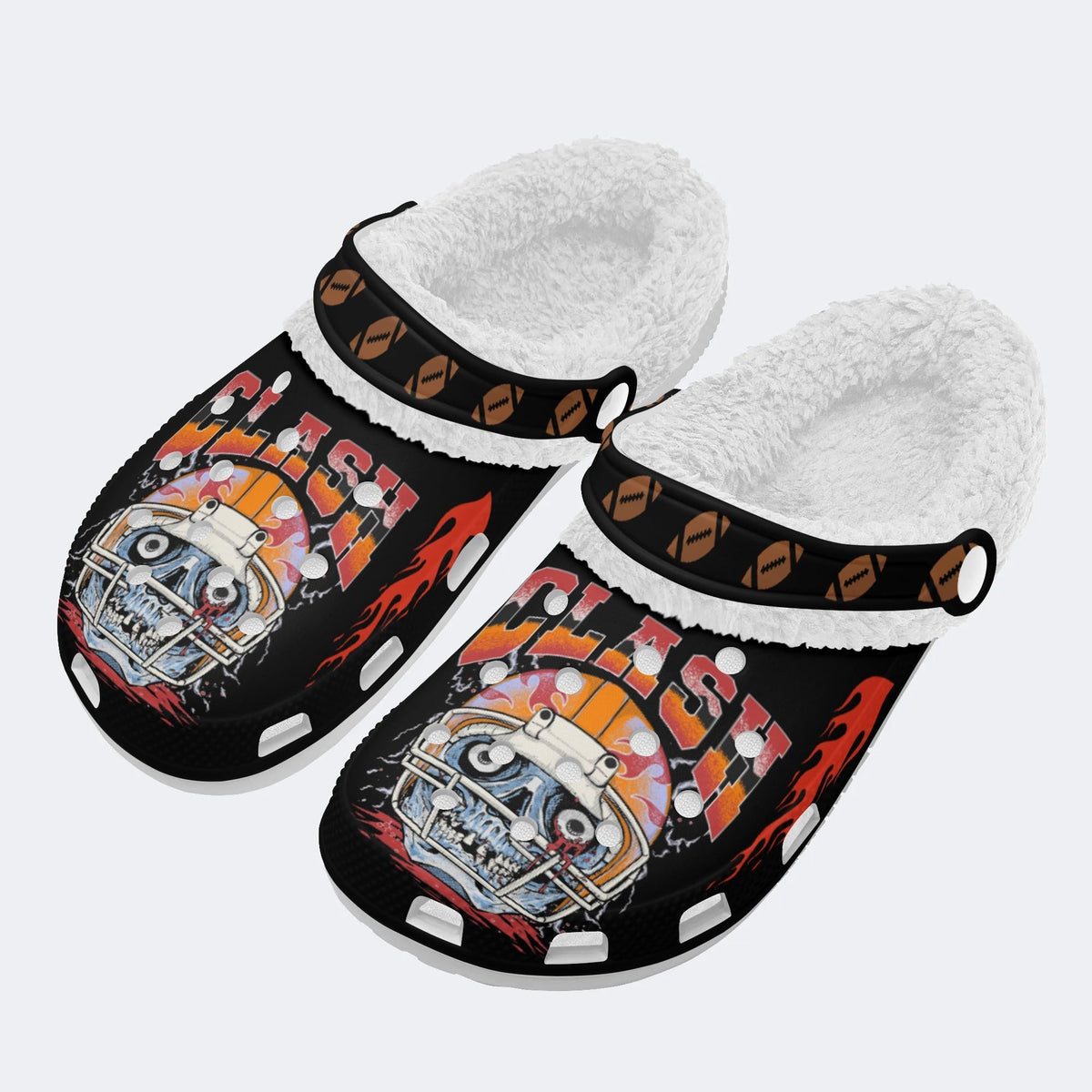 Raging Skull Helmet Print - Fur Lined Slippers/Sandals