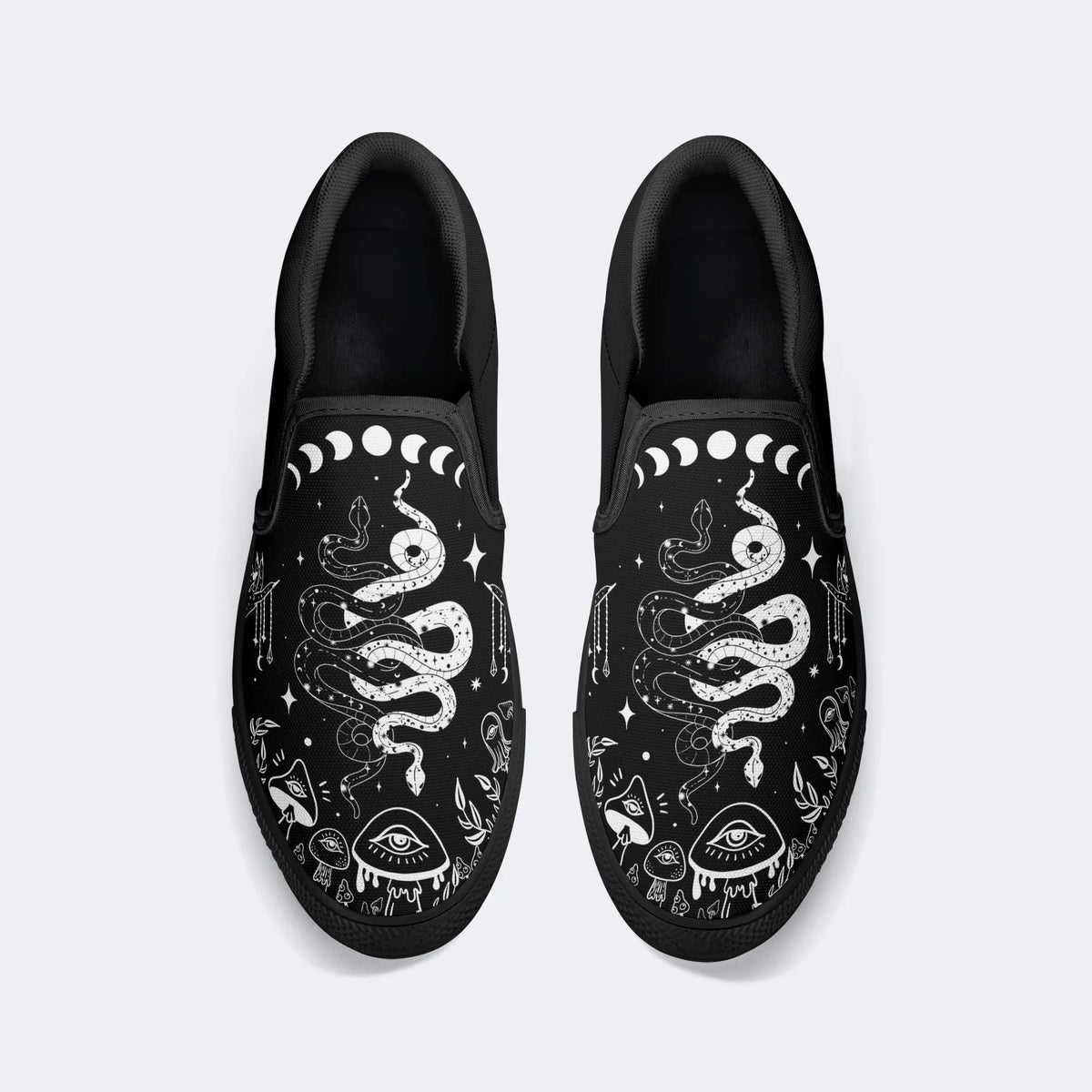 Classic Black And White Snake Print - Slip On Shoes
