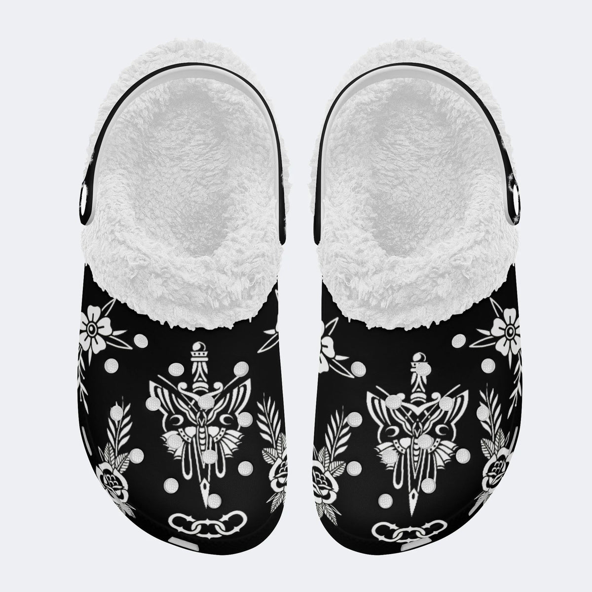 Butterfly&Sword Art Print - Fur Lined Slippers/Sandals