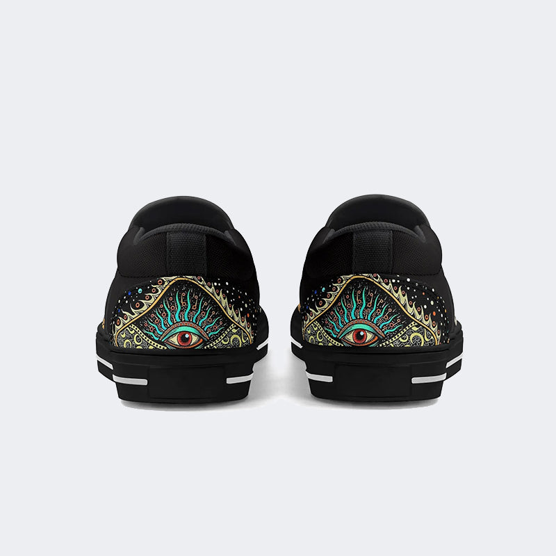 Retro Dark Mushroom Eyes Halloween Print - Slip On Shoes