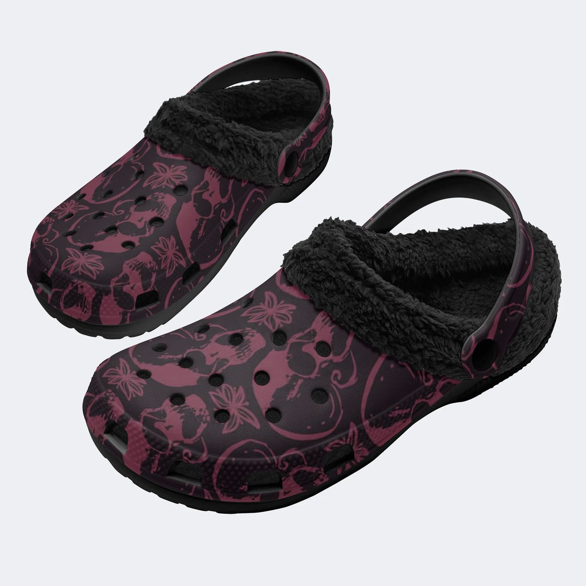 Moody Red Gothic Skulls - Fur Lined Slippers/Sandals