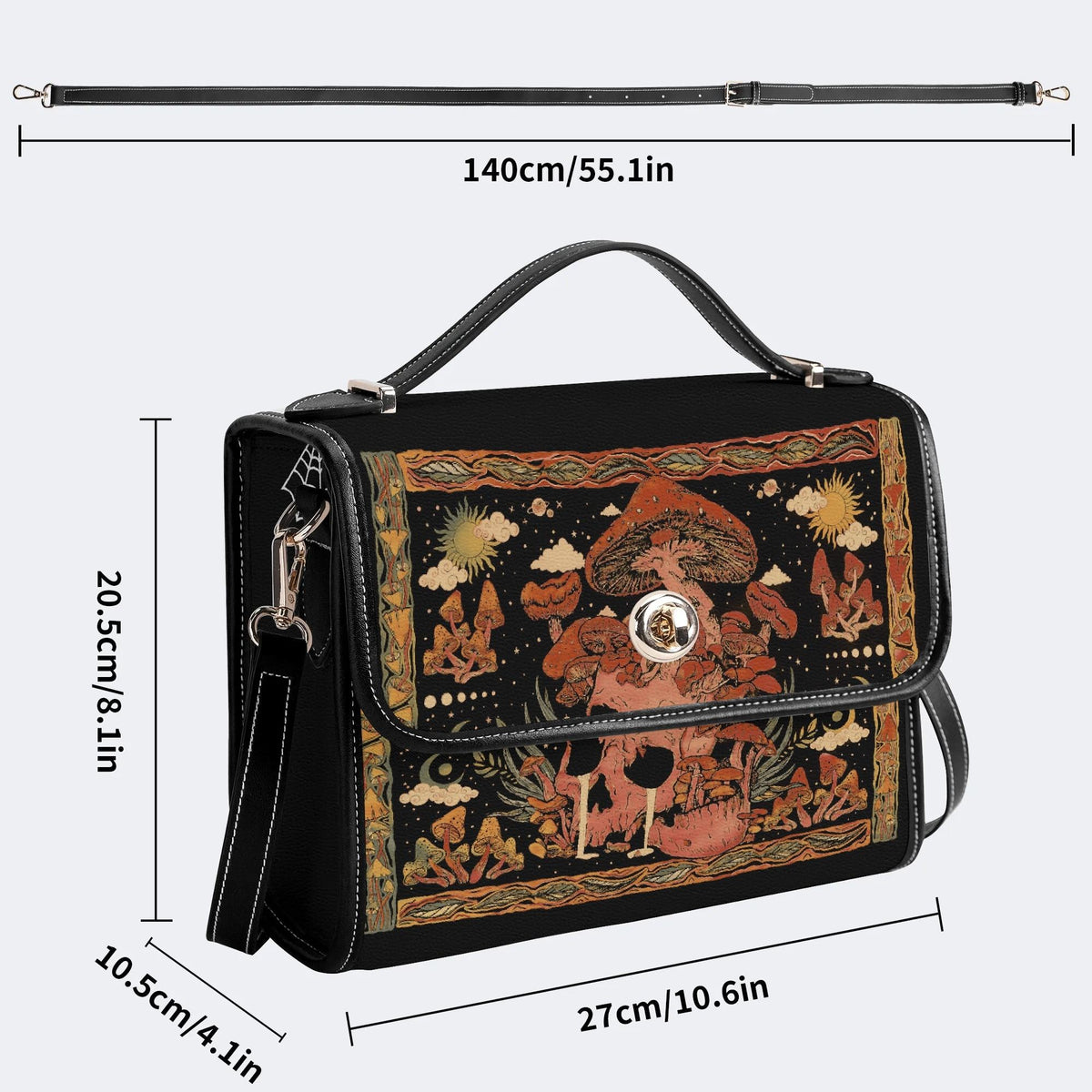 Mushroom Parasitic Skull - Leather Satchel Bag