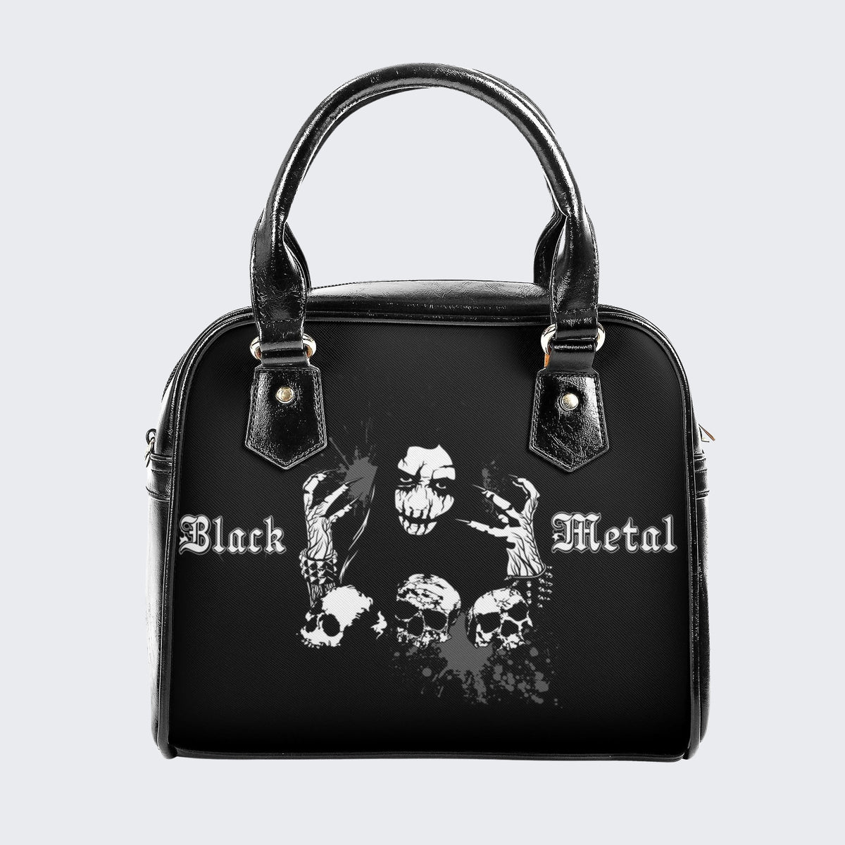 Black Metal - Leather Shoulder Handbag