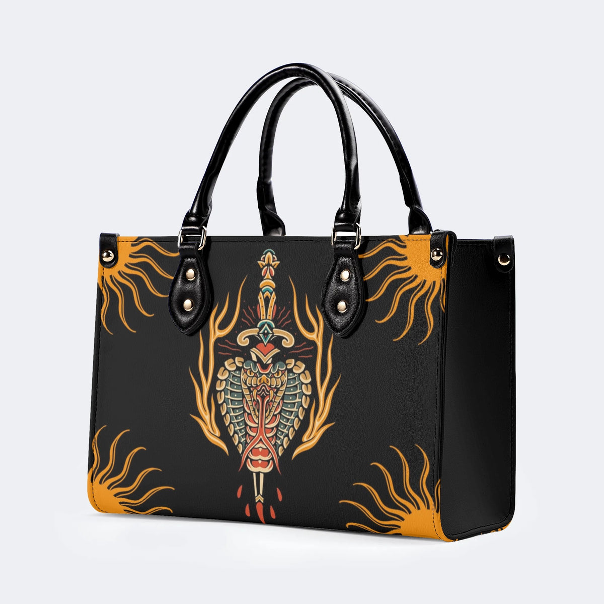 Horror Sword Snake Print - Leather Handbag