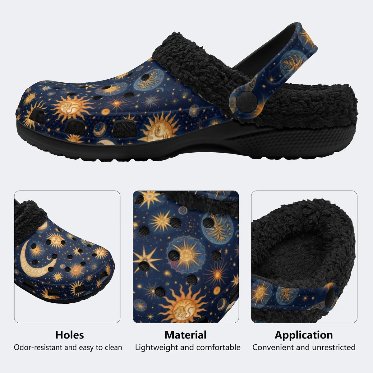 Celestial Sun Moon - Fur Lined Slippers/Sandals