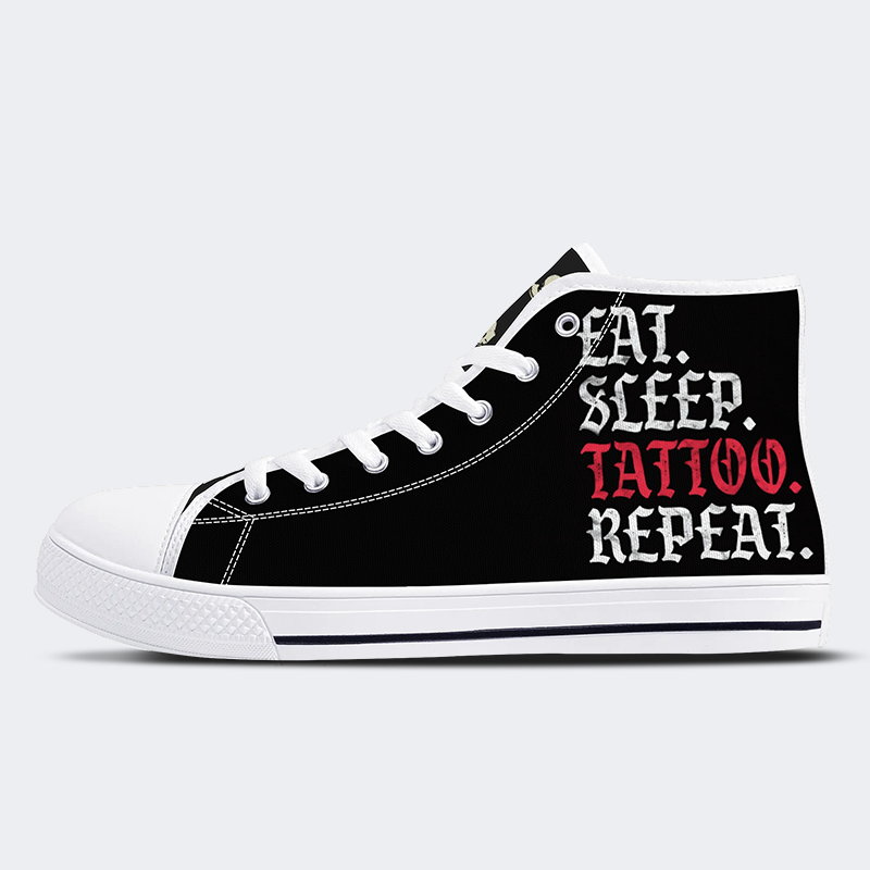 Unisex Eat Sleep Tattoo Repeat Print - High Top Canvas