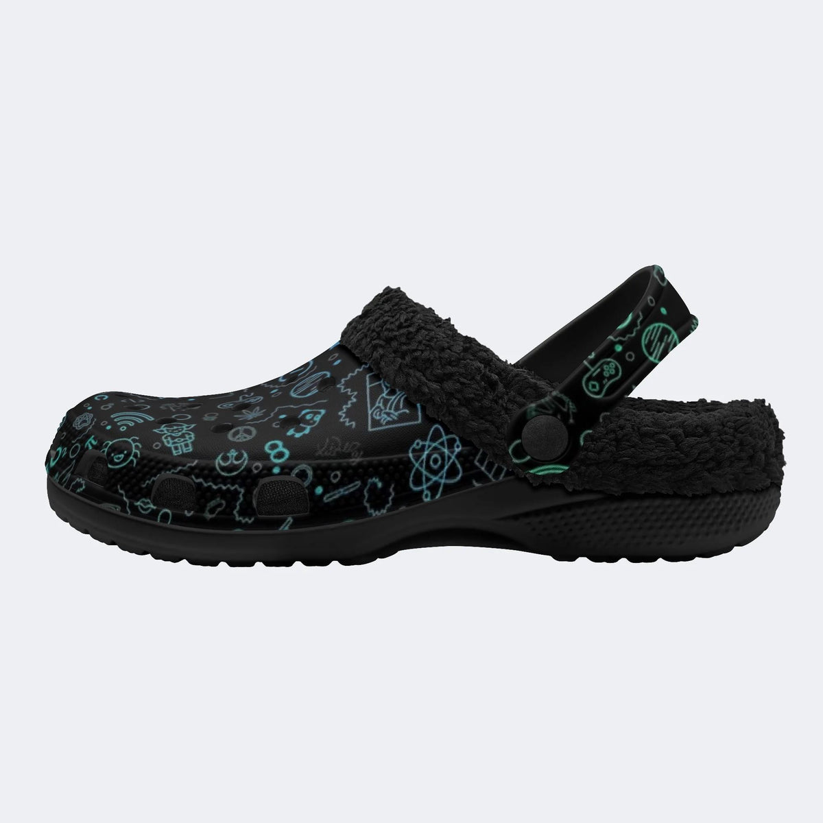 Teal Doodle Icons - Fur Lined Slippers/Sandals