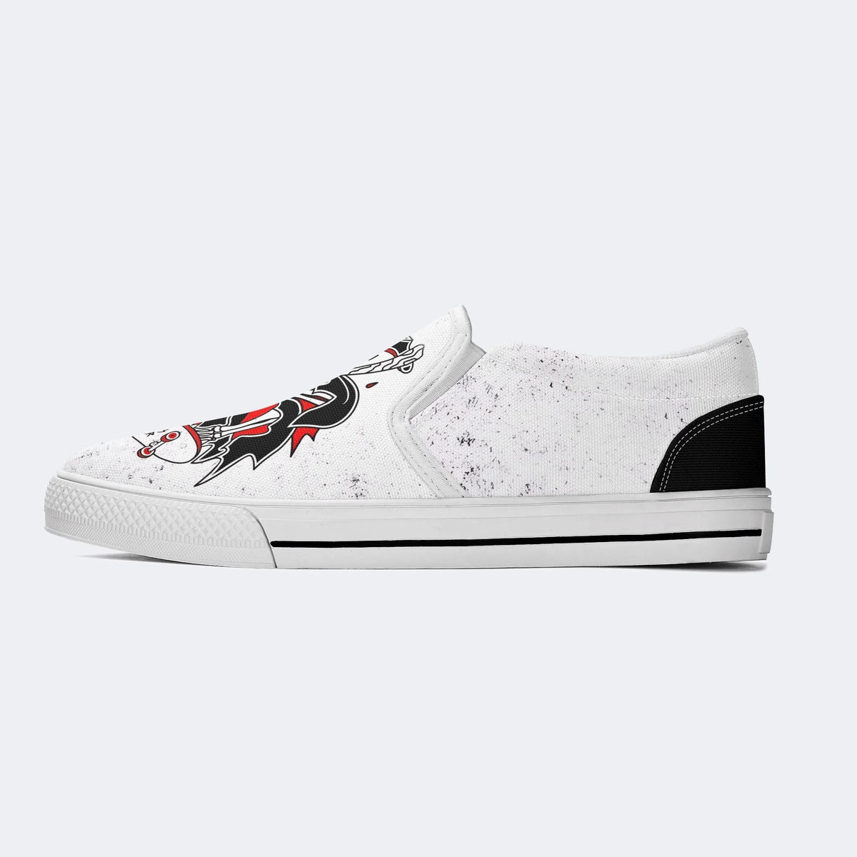 Skateboard Skull Print - Slip On Shoes