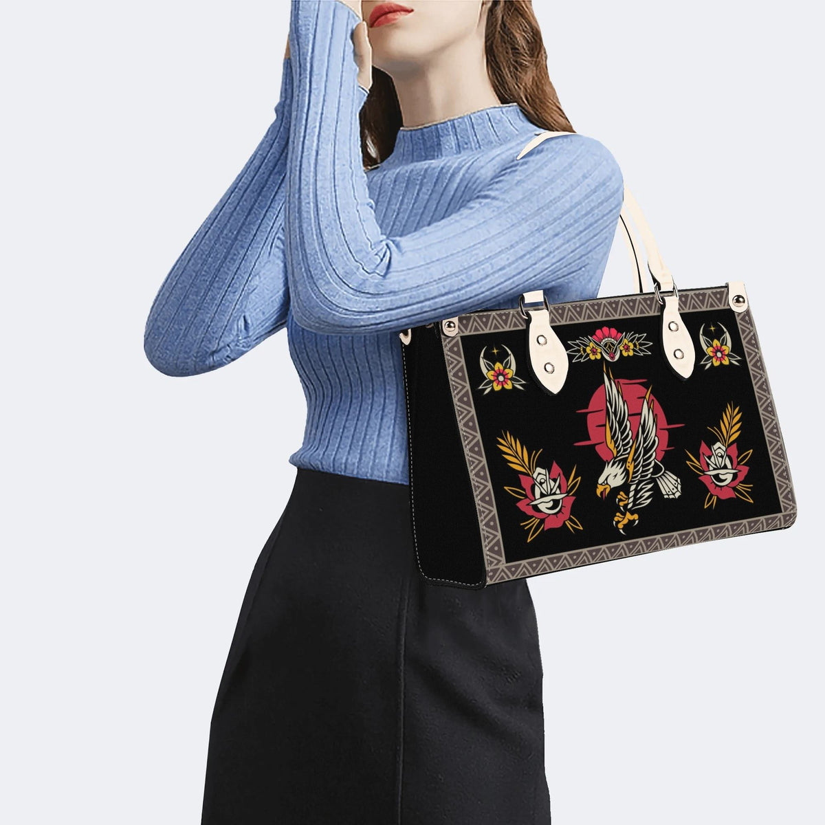 Vintage Eagle Print - Leather Handbag