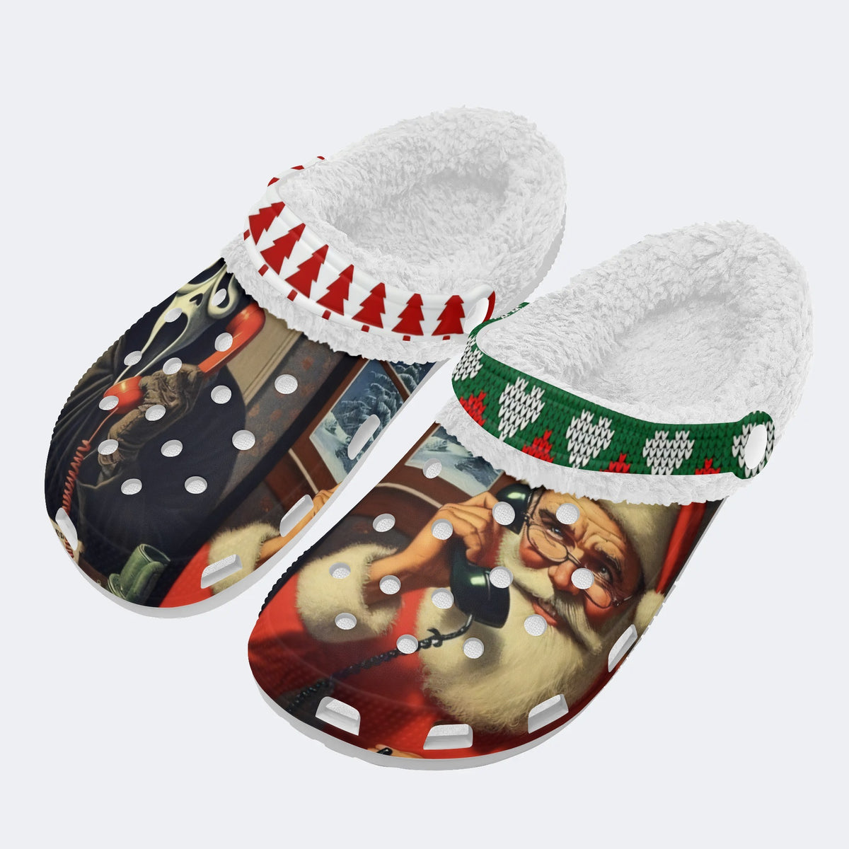 Santa Claus Ghostface Print - Fur Lined Slippers/Sandals