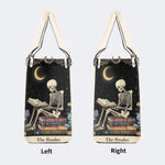 Skeleton Reading A Book Among Flowers - Leather Handbag